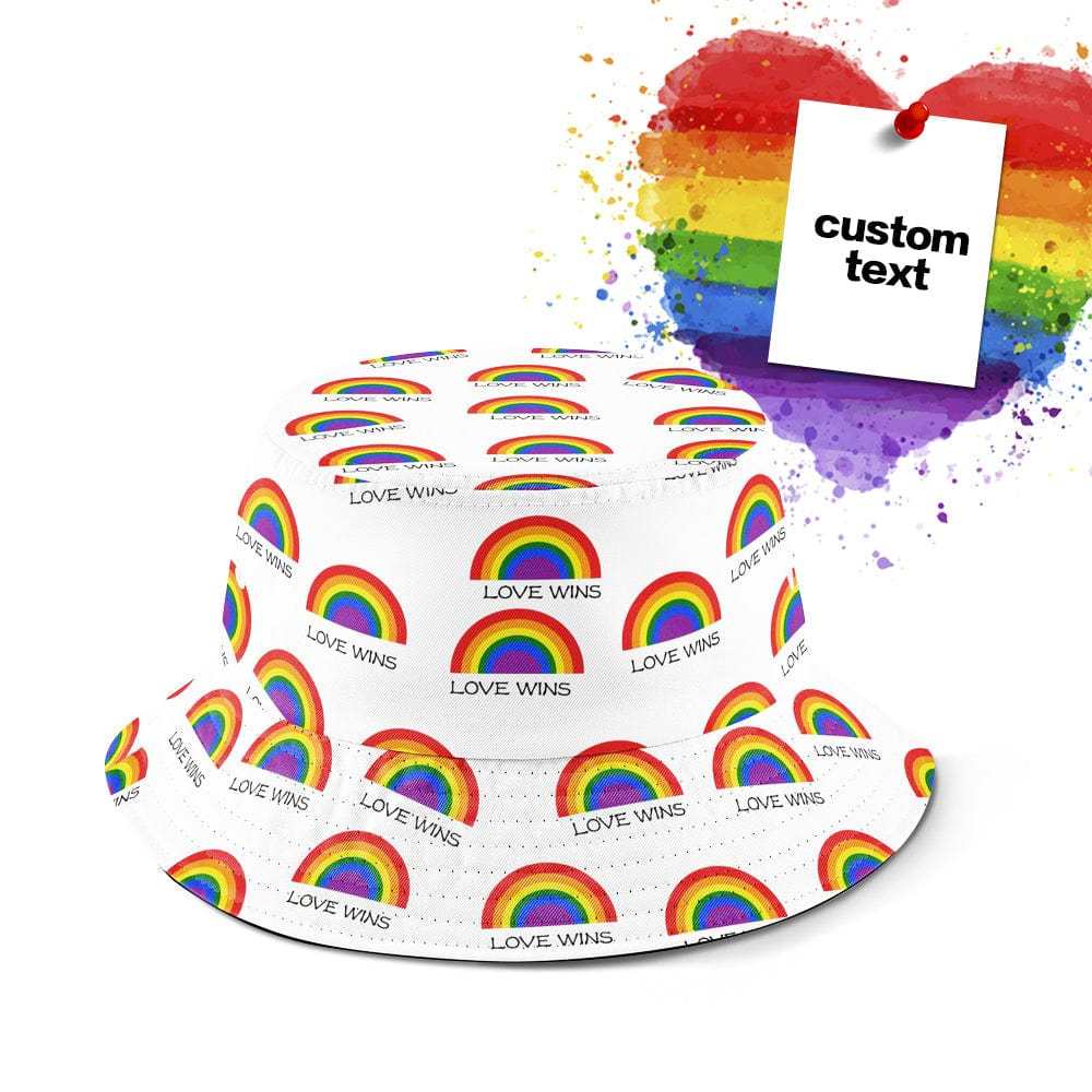 Rainbow Pride Hat With Custom Text LGBT Gifts - Unisex Wide Brim - Giftlab