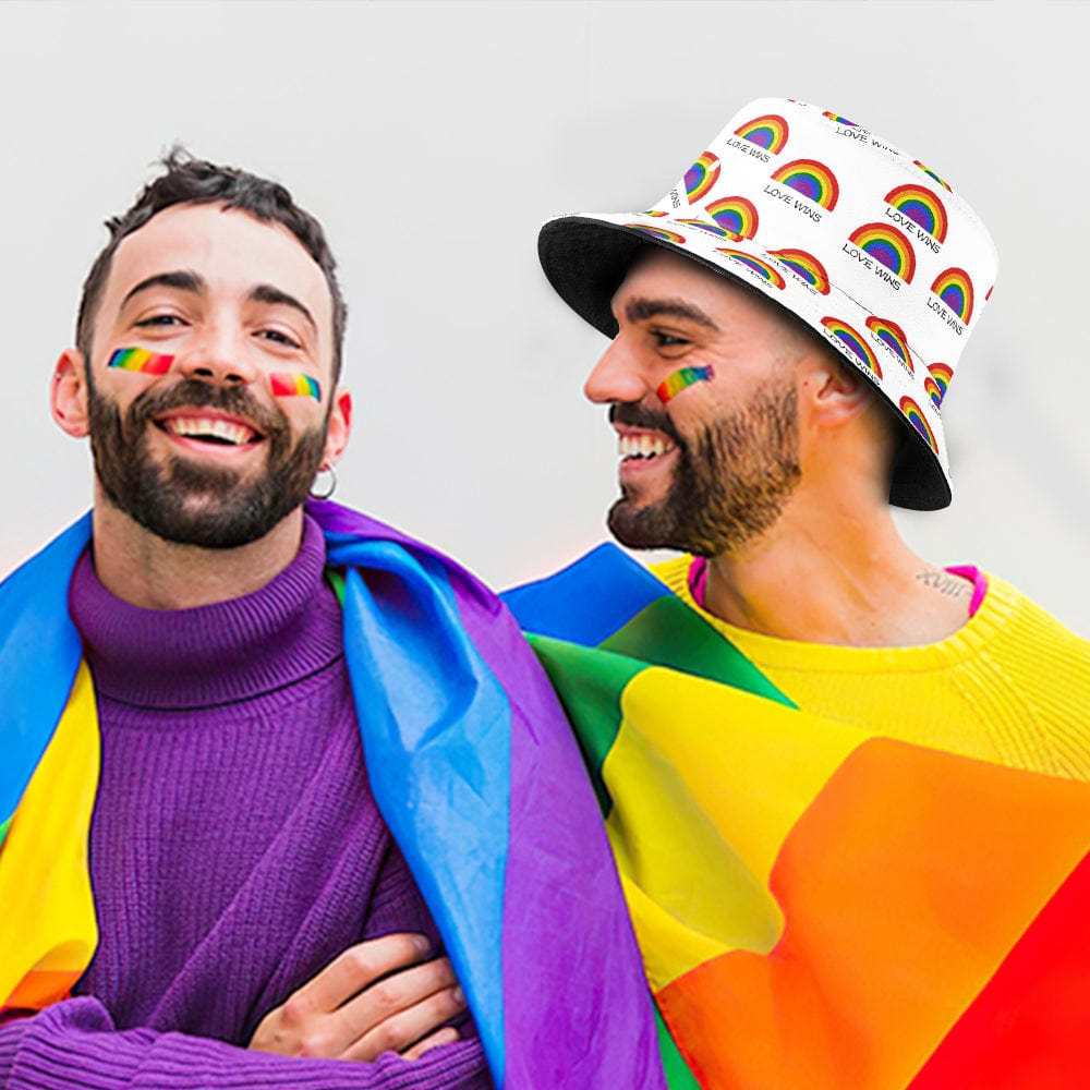 Rainbow Pride Hat With Custom Text LGBT Gifts - Unisex Wide Brim - Giftlab