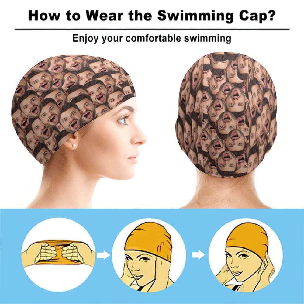 Personalized Funny Face Swim Caps Custom Swimming Cap Gift For Her - Giftlab