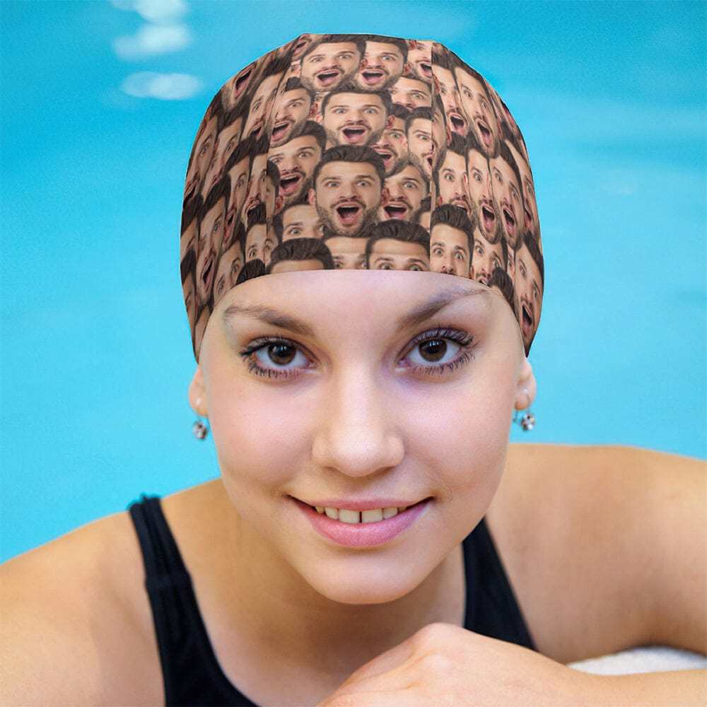 Personalized Funny Face Swim Caps Custom Swimming Cap Gift For Her - Giftlab