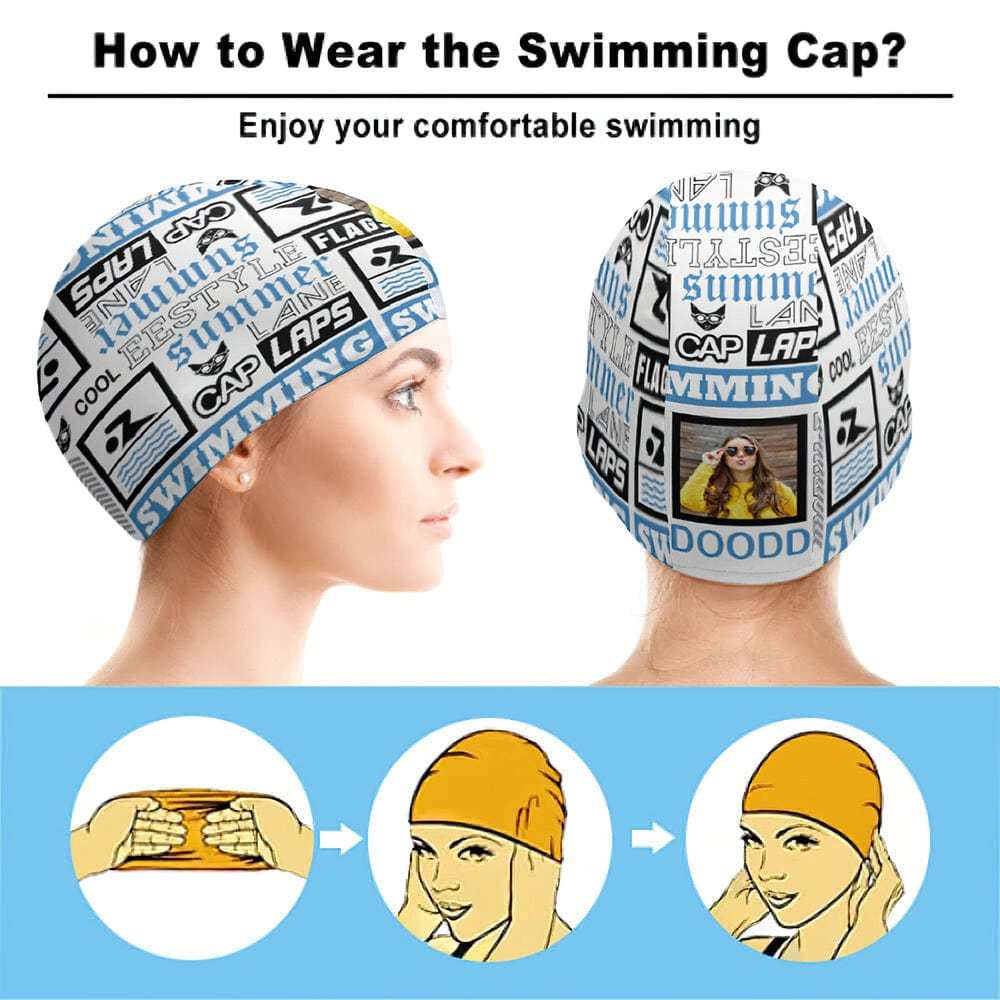Custom Photo Swimming Cap Personalized Swim Caps Unisex Summer Gift - Giftlab