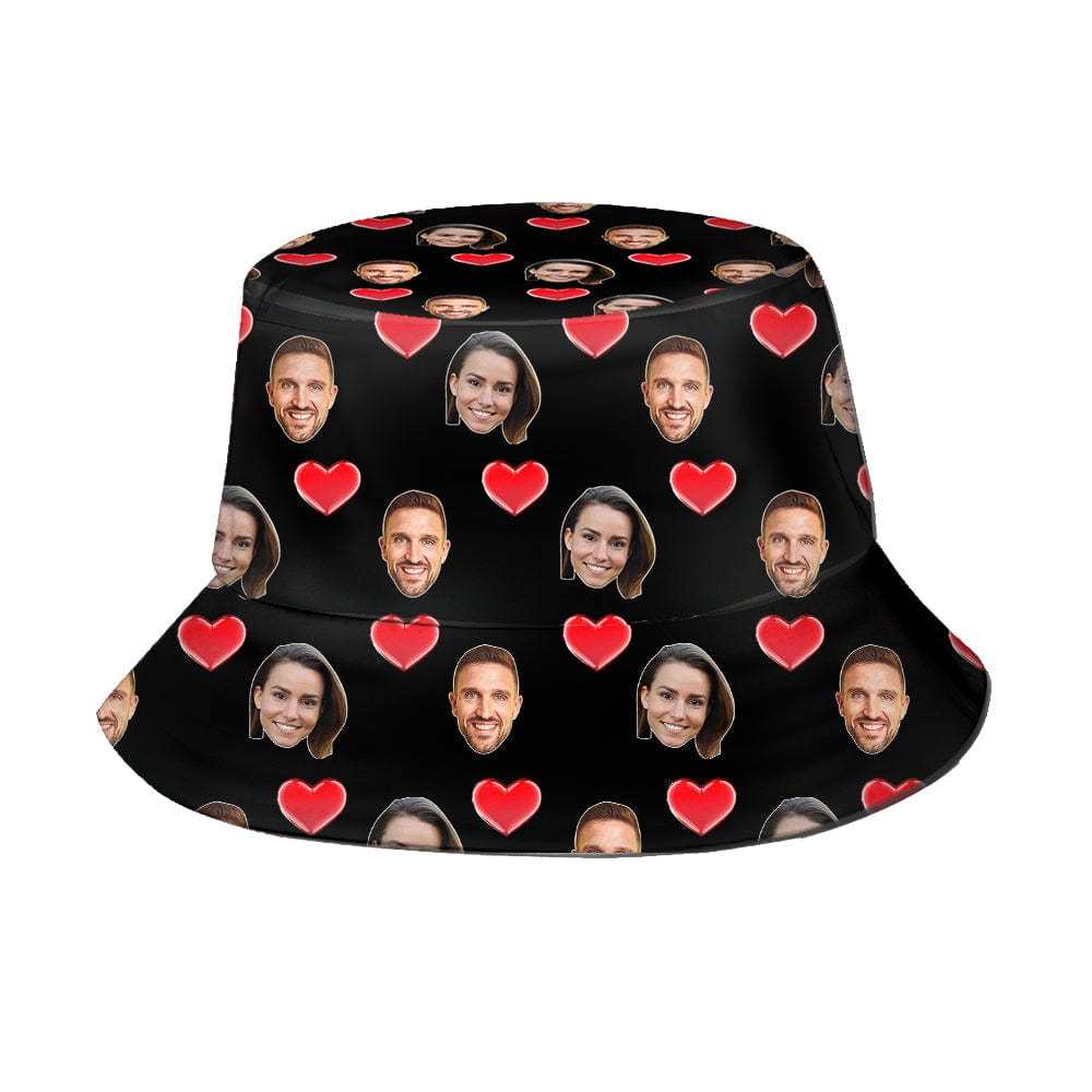 Custom Bucket Hat Personalized 2 Face Heart Print Summer Unisex Fisherman Hat - Giftlab