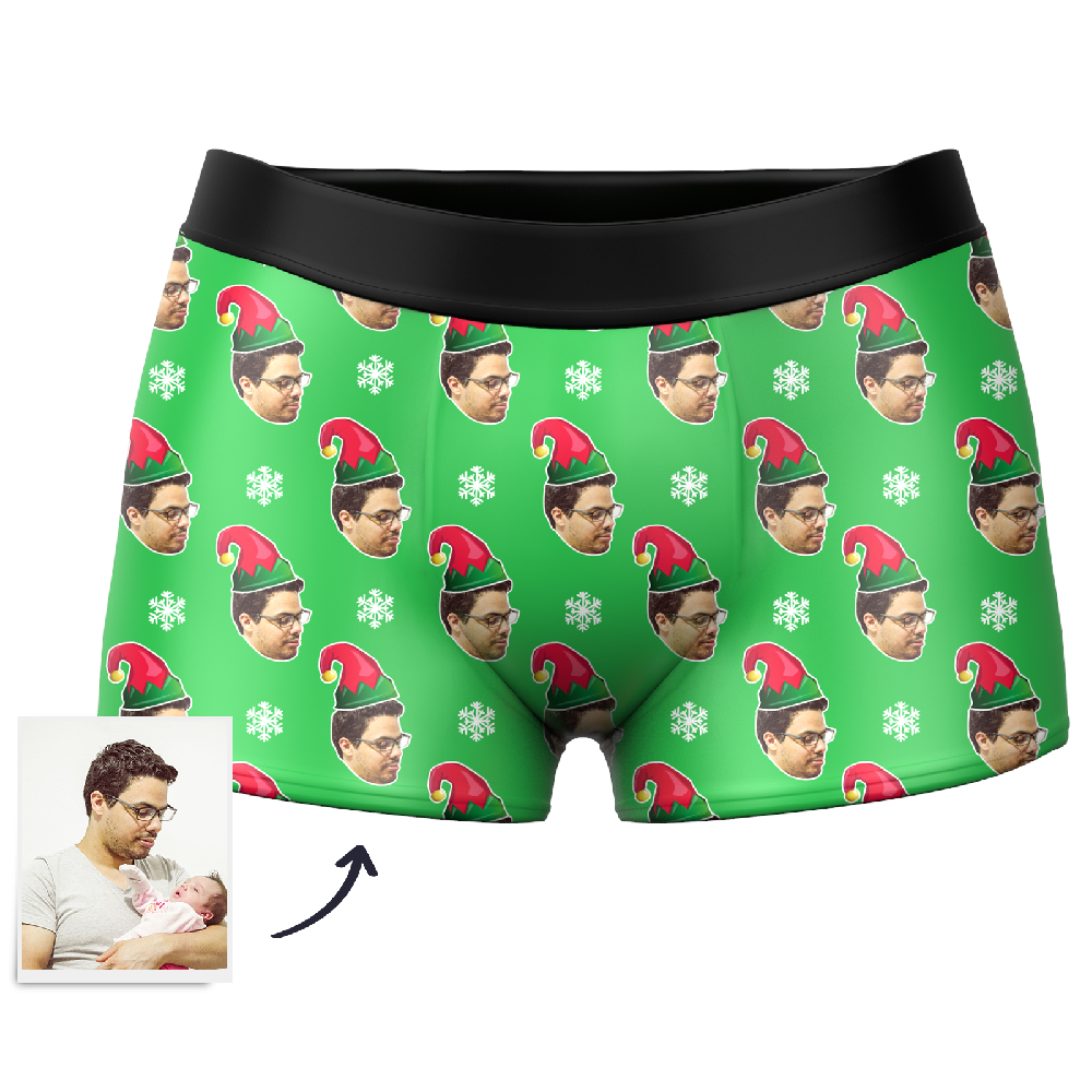 Men's Custom Christmas Elf Face Boxer Shorts - MyFaceBoxer