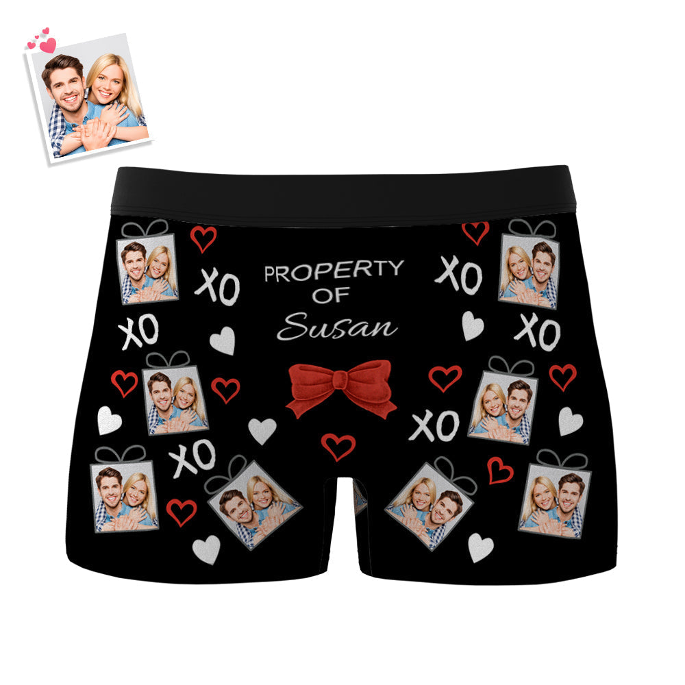 Custom Men's Photo Boxers Bow Tie Personalized Property Of Face Underwear - SantaSocks