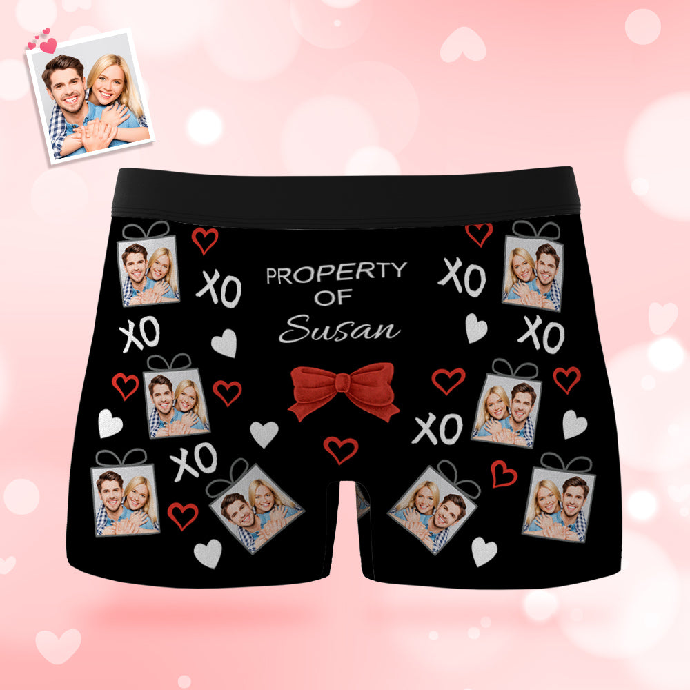 Custom Men's Photo Boxers Bow Tie Personalized Property Of Face Underwear - SantaSocks