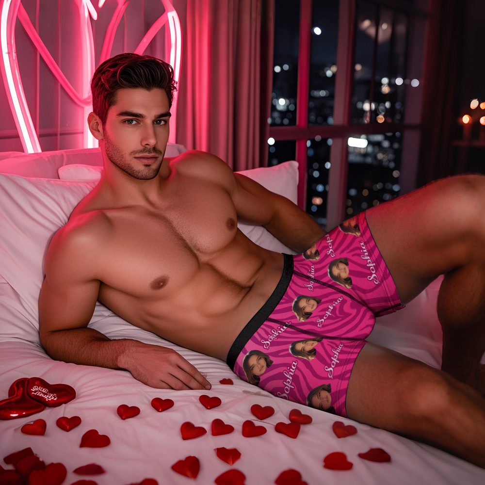 Custom Face and Text White Stripe Boxer Shorts Men's Face Valentine's Day Gifts - Bestchristmasgifts