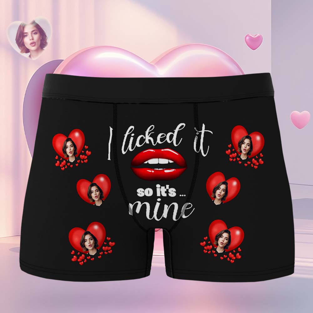 Custom Mens Face Boxer Red Heart Boxer I Licked It So It'S Mine Personalized Face Boxers Valentines Day Underwear - Bestchristmasgifts