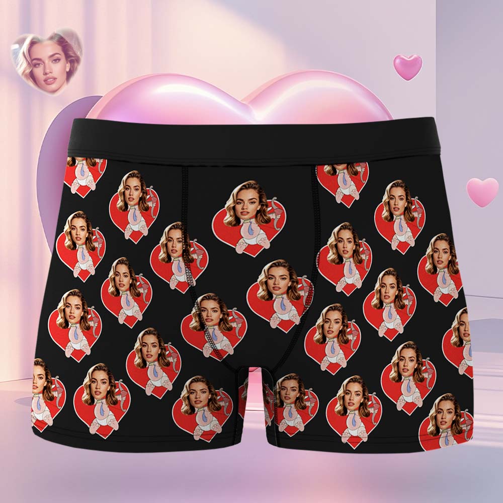 Custom Mens Face Boxer Cupid Love Heart Personalized Face Boxers Valentines Day Underwear - Bestchristmasgifts