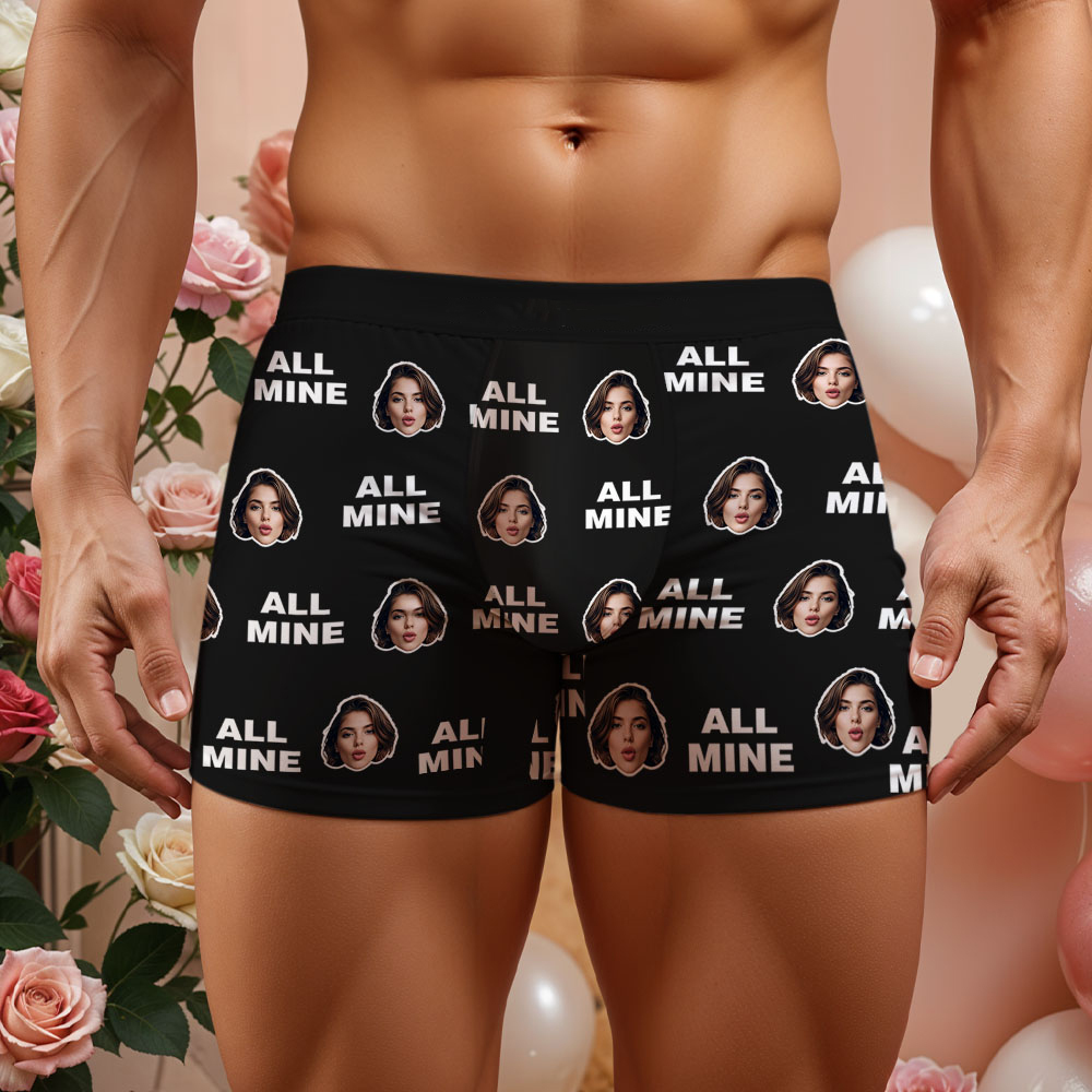 Custom Men's Face Boxer All Mine Face Boxer Briefs Personalized Red Face Boxer Briefs Valentine's Day Underwear Gift - Bestchristmasgifts