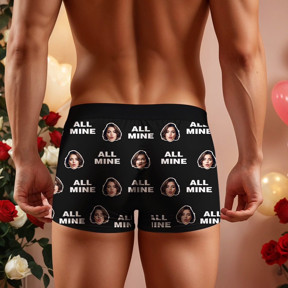 Custom Men's Face Boxer All Mine Face Boxer Briefs Personalized Red Face Boxer Briefs Valentine's Day Underwear Gift - Bestchristmasgifts