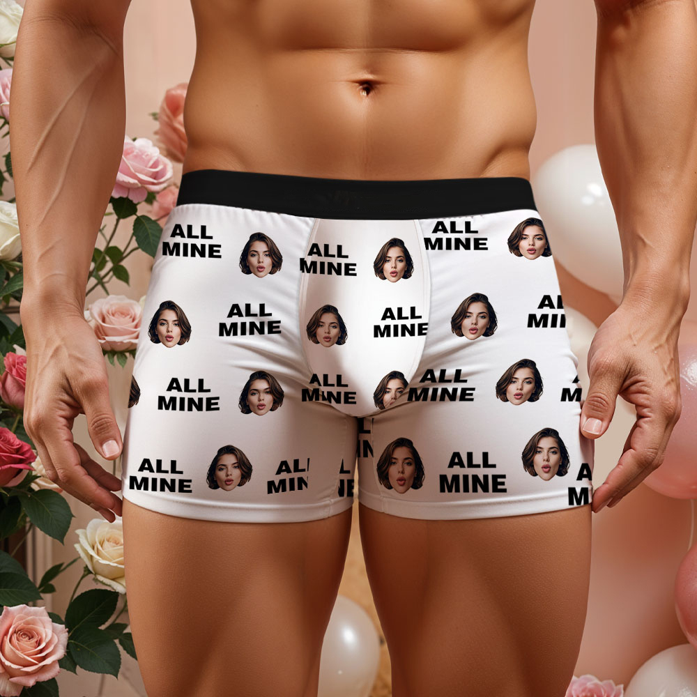 Custom Men's Face Boxer All Mine Face Boxer Briefs Personalized Red Face Boxer Briefs Valentine's Day Underwear Gift - Bestchristmasgifts