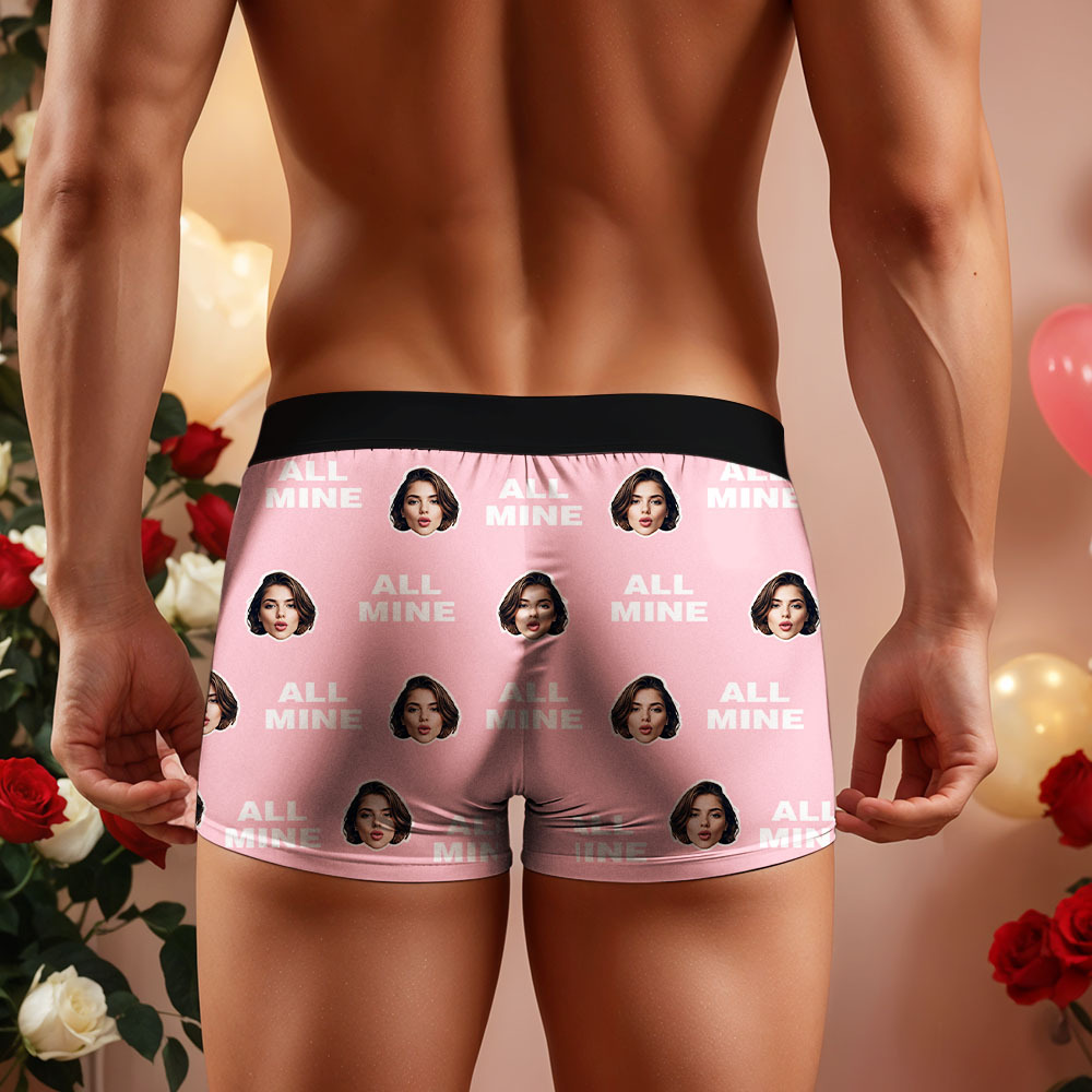 Custom Men's Face Boxer All Mine Face Boxer Briefs Personalized Red Face Boxer Briefs Valentine's Day Underwear Gift - Bestchristmasgifts