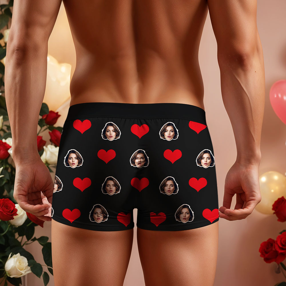 Custom Men's Face Boxer Red Heart Boxers Face Boxer Briefs Personalized White Face Boxer Briefs Valentine's Day Underwear Gift - Bestchristmasgifts