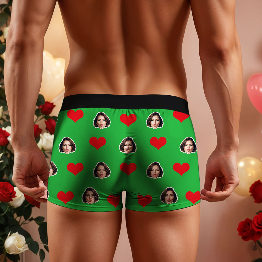 Custom Men's Face Boxer Red Heart Boxers Face Boxer Briefs Personalized White Face Boxer Briefs Valentine's Day Underwear Gift - Bestchristmasgifts