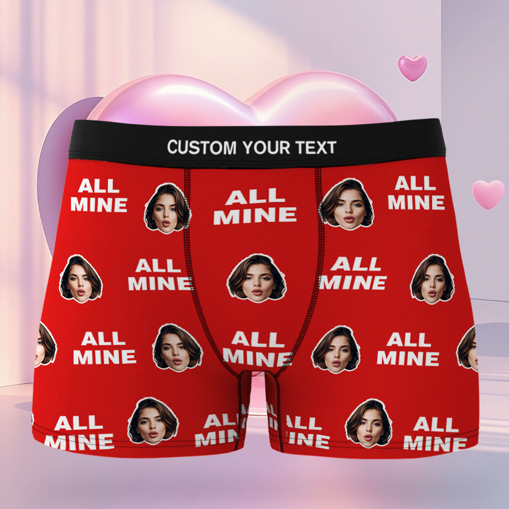 Custom Men's Face Boxer All Mine Face Boxer Briefs Personalized Red Face Boxer Briefs Valentine's Day Underwear Gift - Bestchristmasgifts