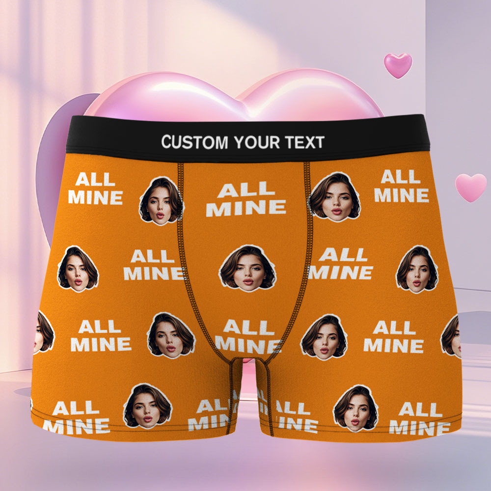 Custom Men's Face Boxer All Mine Face Boxer Briefs Personalized Red Face Boxer Briefs Valentine's Day Underwear Gift - Bestchristmasgifts