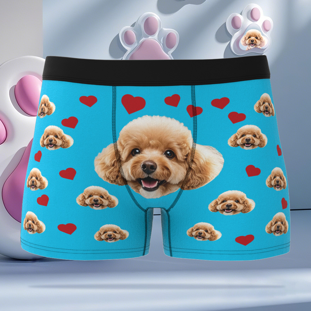 Custom Boxers with Pet Photo Men Underwear with Pet Face Personalized Blue Boxer Briefs with Tex Birthday Gift for Pet Dad Valentine's Day - Bestchristmasgifts