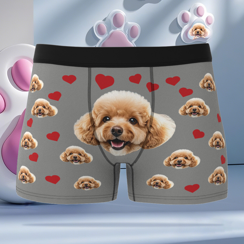 Custom Boxers with Pet Photo Men Underwear with Pet Face Personalized Grey Boxer Briefs with Tex Birthday Gift for Pet Dad Valentine's Day - Bestchristmasgifts
