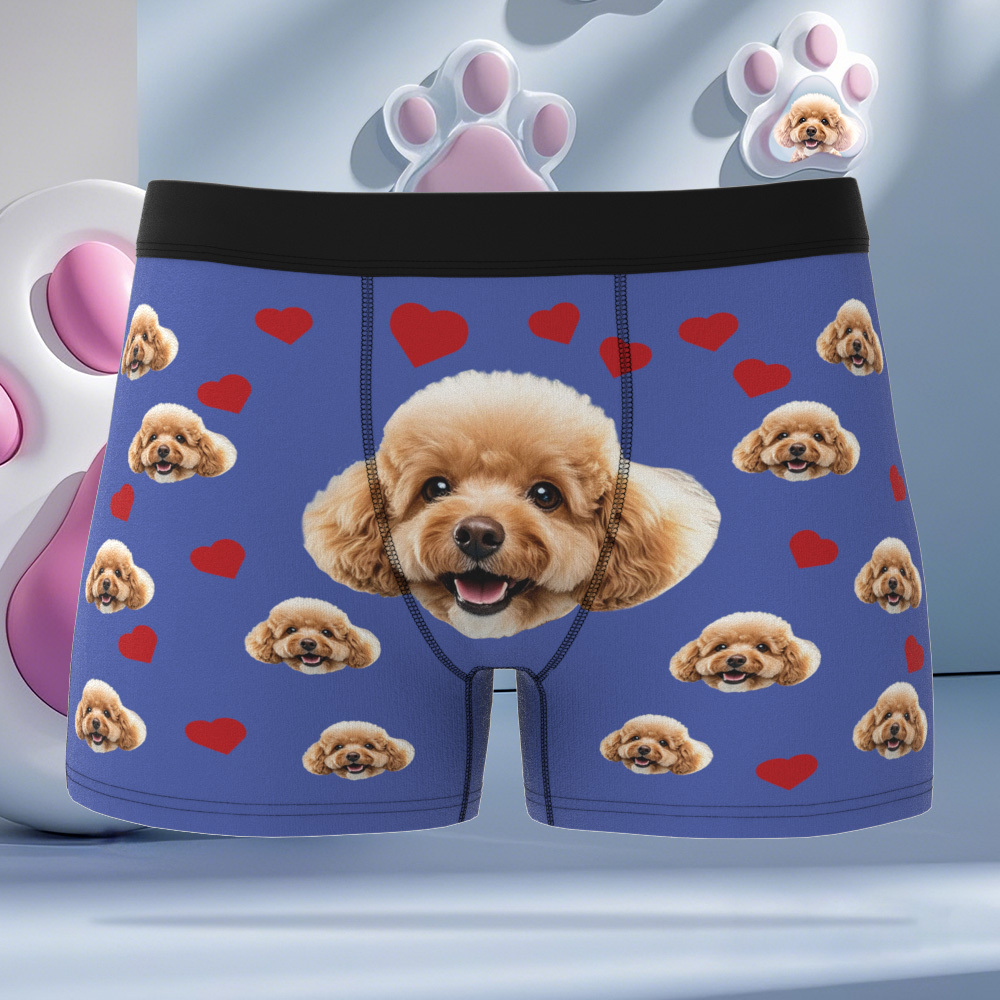 Custom Boxers with Pet Photo Men Underwear with Pet Face Personalized Blue Boxer Briefs with Tex Birthday Gift for Pet Dad Valentine's Day - Bestchristmasgifts