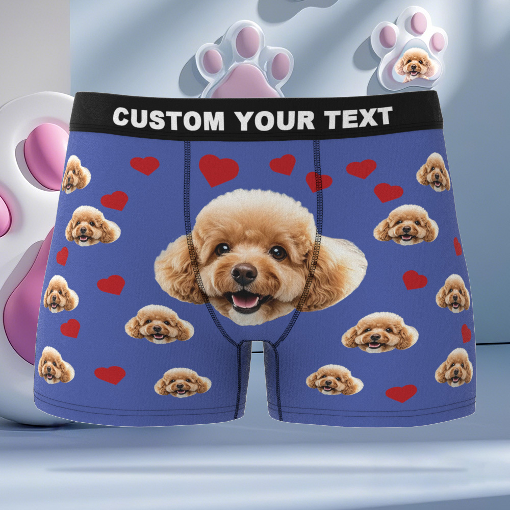 Custom Boxers with Pet Photo Men Underwear with Pet Face Personalized Blue Boxer Briefs with Tex Birthday Gift for Pet Dad Valentine's Day - Bestchristmasgifts
