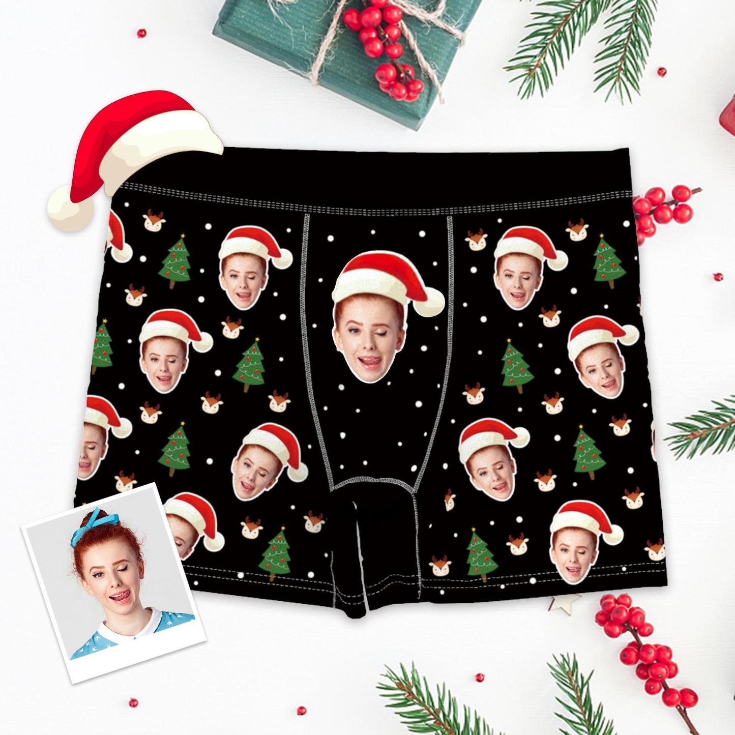 Men's ChristmascGift Boxers Face with Christmas Hat