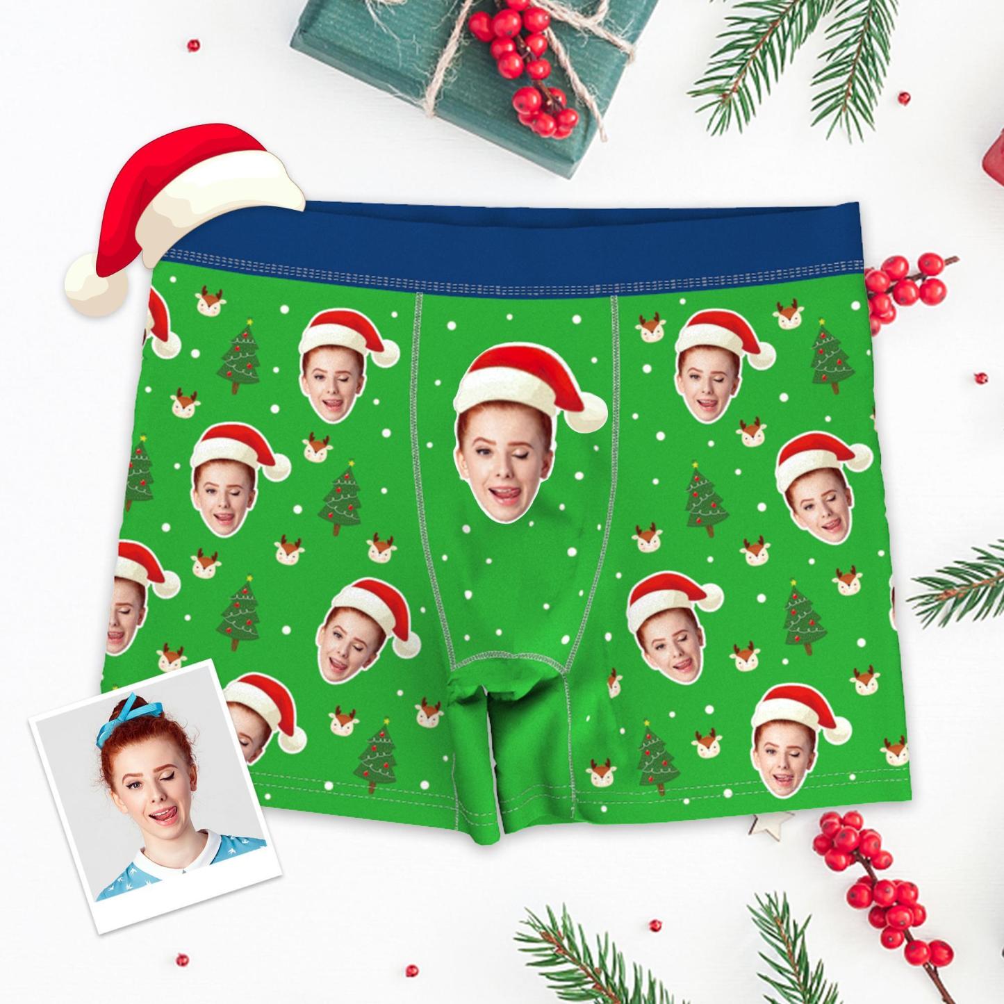 Men's Merry Christmas Boxers Face with Antlers