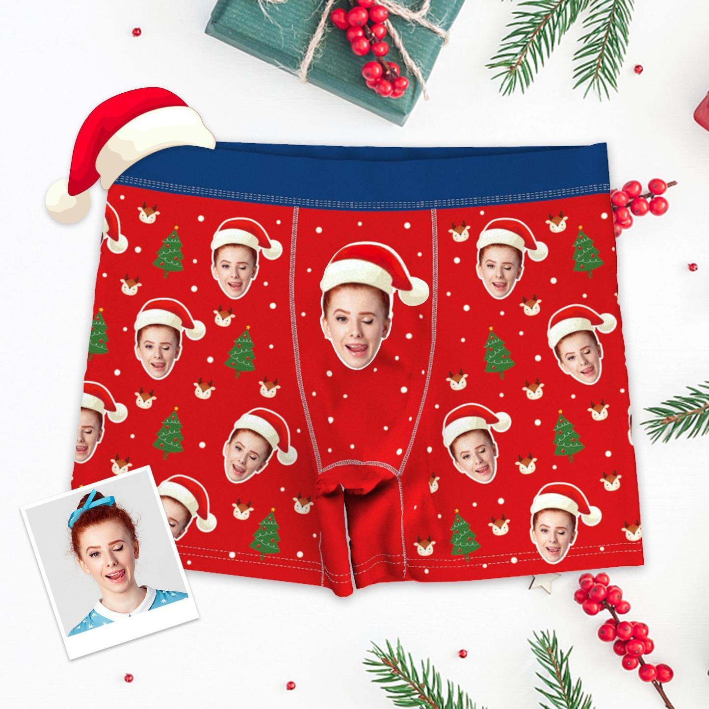 Men's Merry Christmas Boxers Face with Antlers
