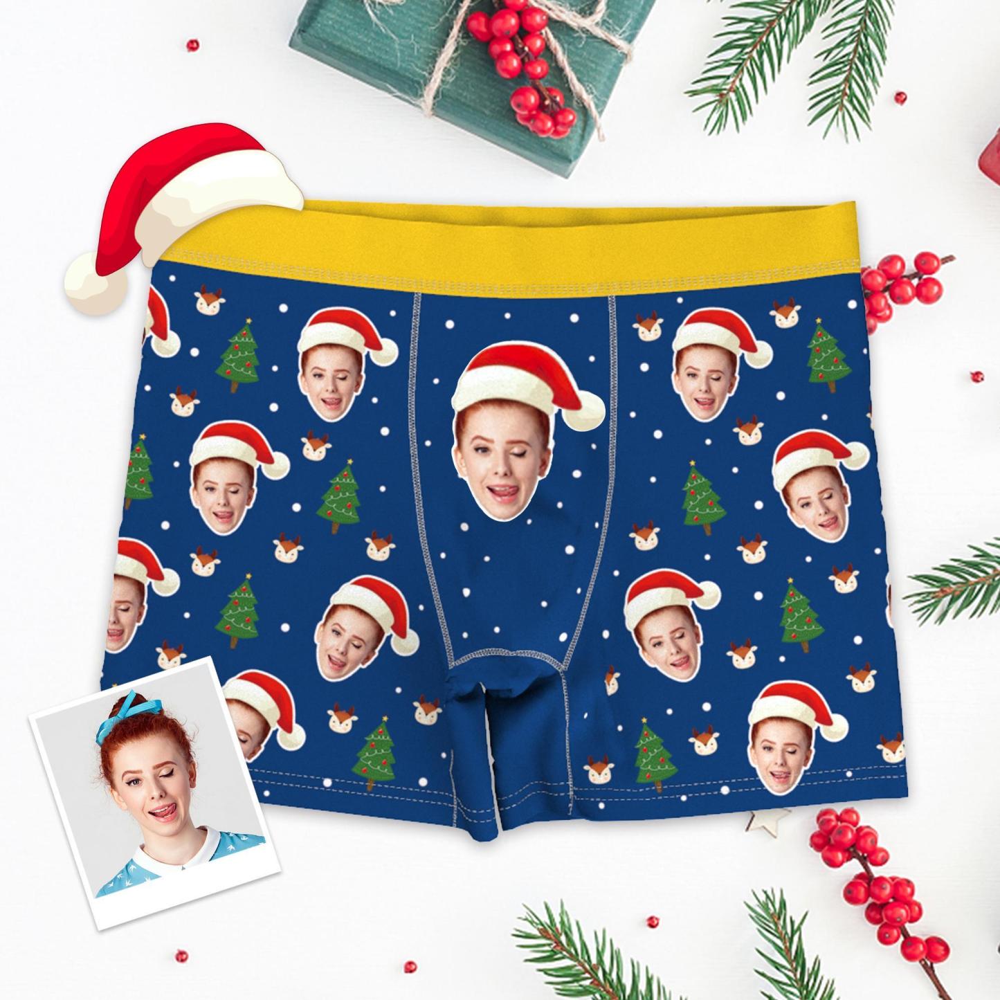 Men's Merry Christmas Boxers Face with Antlers