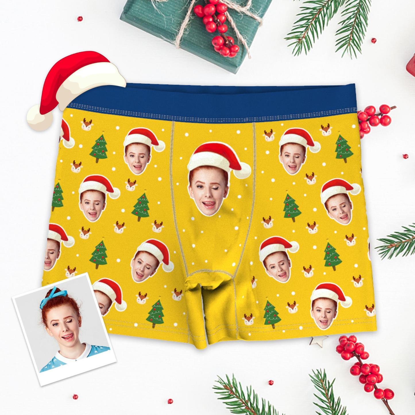 Men's Merry Christmas Boxers Face with Antlers