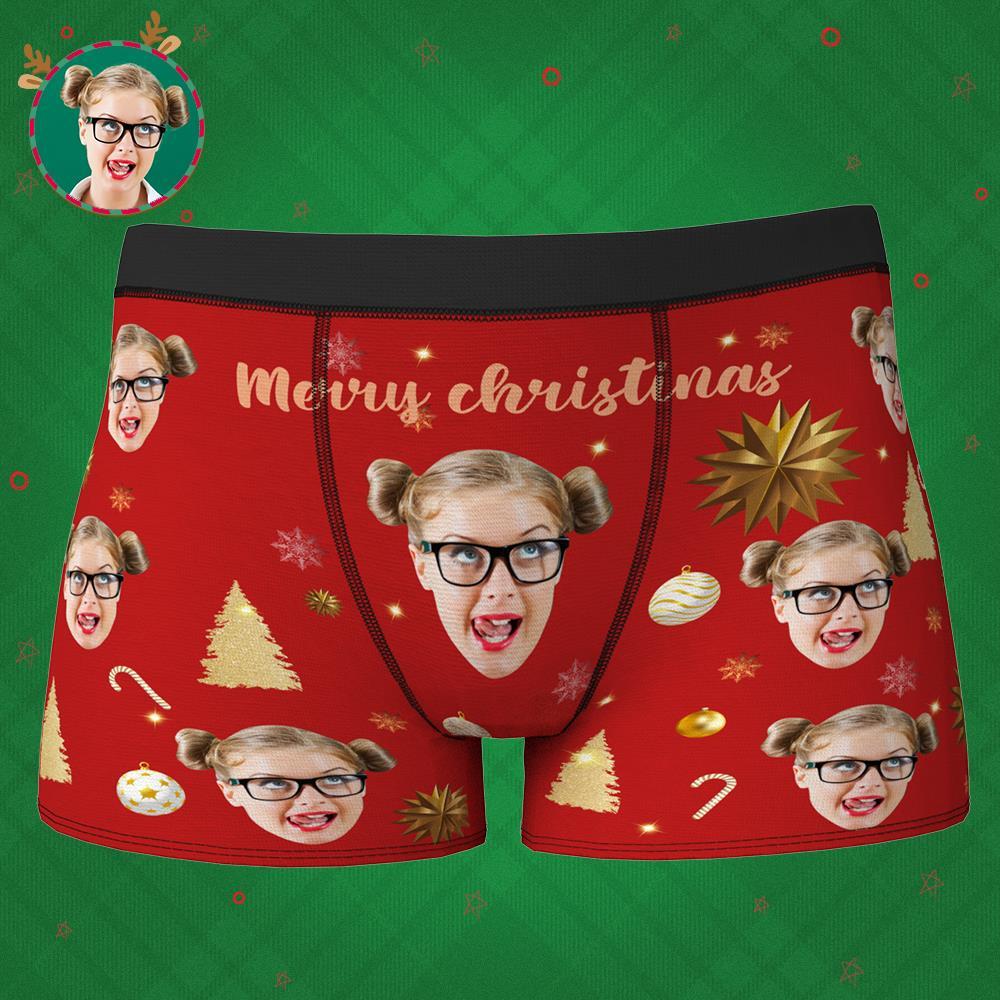 Custom Face Boxer Shorts Personalized Photo Boxer Shorts with Name Christmas Gift - Merry Christmas - Bestchristmasgifts