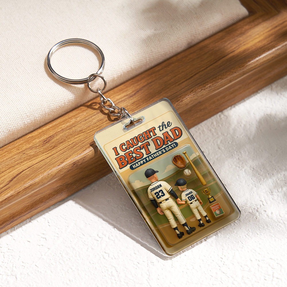 Custom 3D Effect Action Figure Pack Packaging Toy Box Style Art Gift Personalized Acrylic Keychain Gift for Father