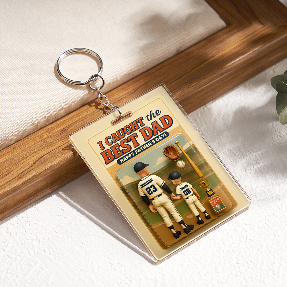 Custom 3D Effect Action Figure Pack Packaging Toy Box Style Art Gift Personalized Acrylic Keychain Gift for Father
