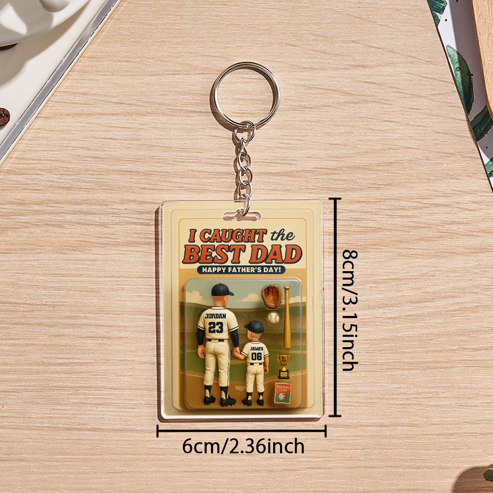 Custom 3D Effect Action Figure Pack Packaging Toy Box Style Art Gift Personalized Acrylic Keychain Gift for Father