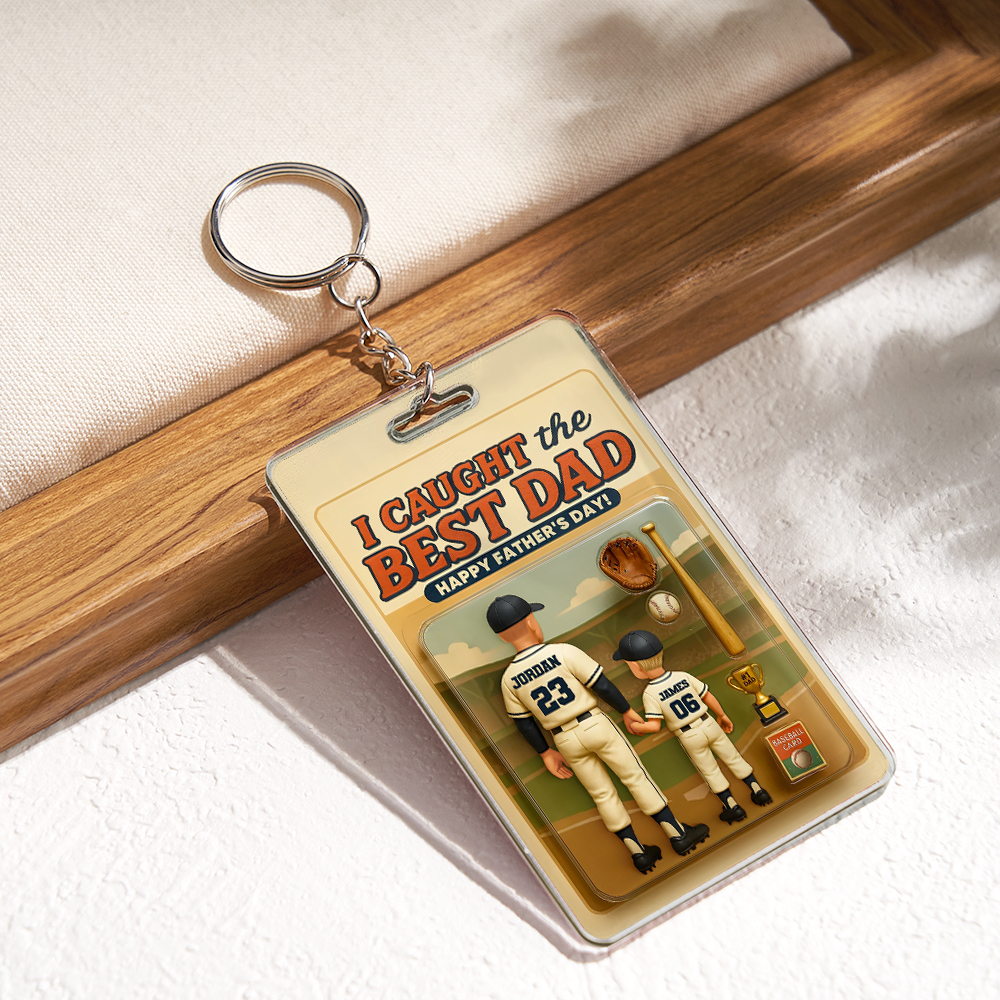 Custom 3D Effect Action Figure Pack Packaging Toy Box Style Art Gift Personalized Acrylic Keychain Gift for Father