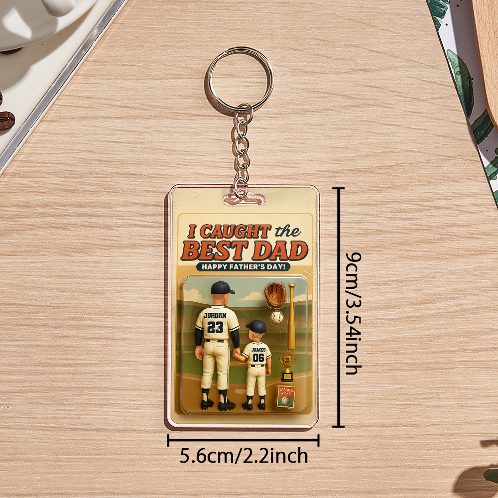 Custom 3D Effect Action Figure Pack Packaging Toy Box Style Art Gift Personalized Acrylic Keychain Gift for Father