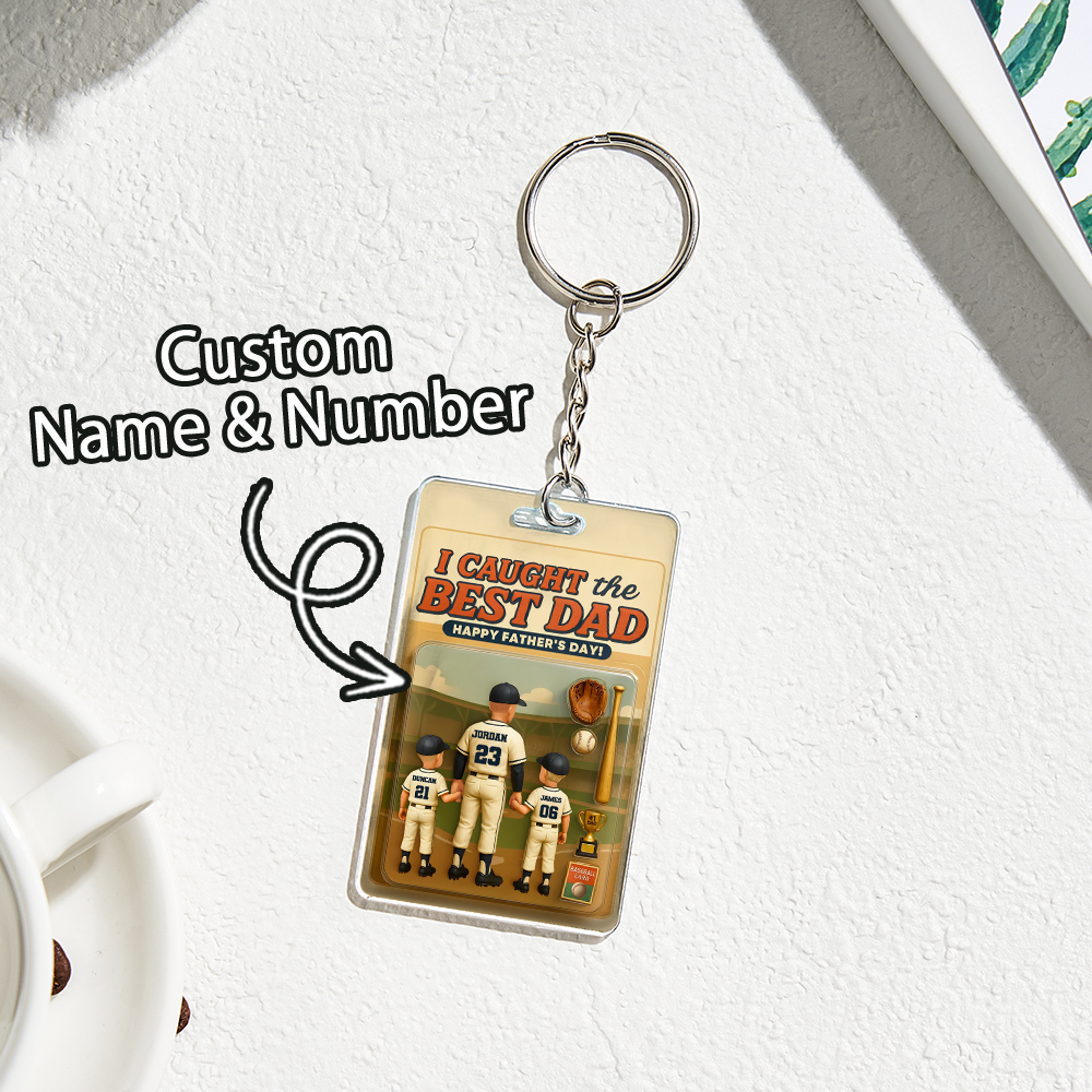 Custom 3D Effect Action Figure Pack Packaging Toy Box Style Art Gift Personalized Acrylic Keychain Gift for Father
