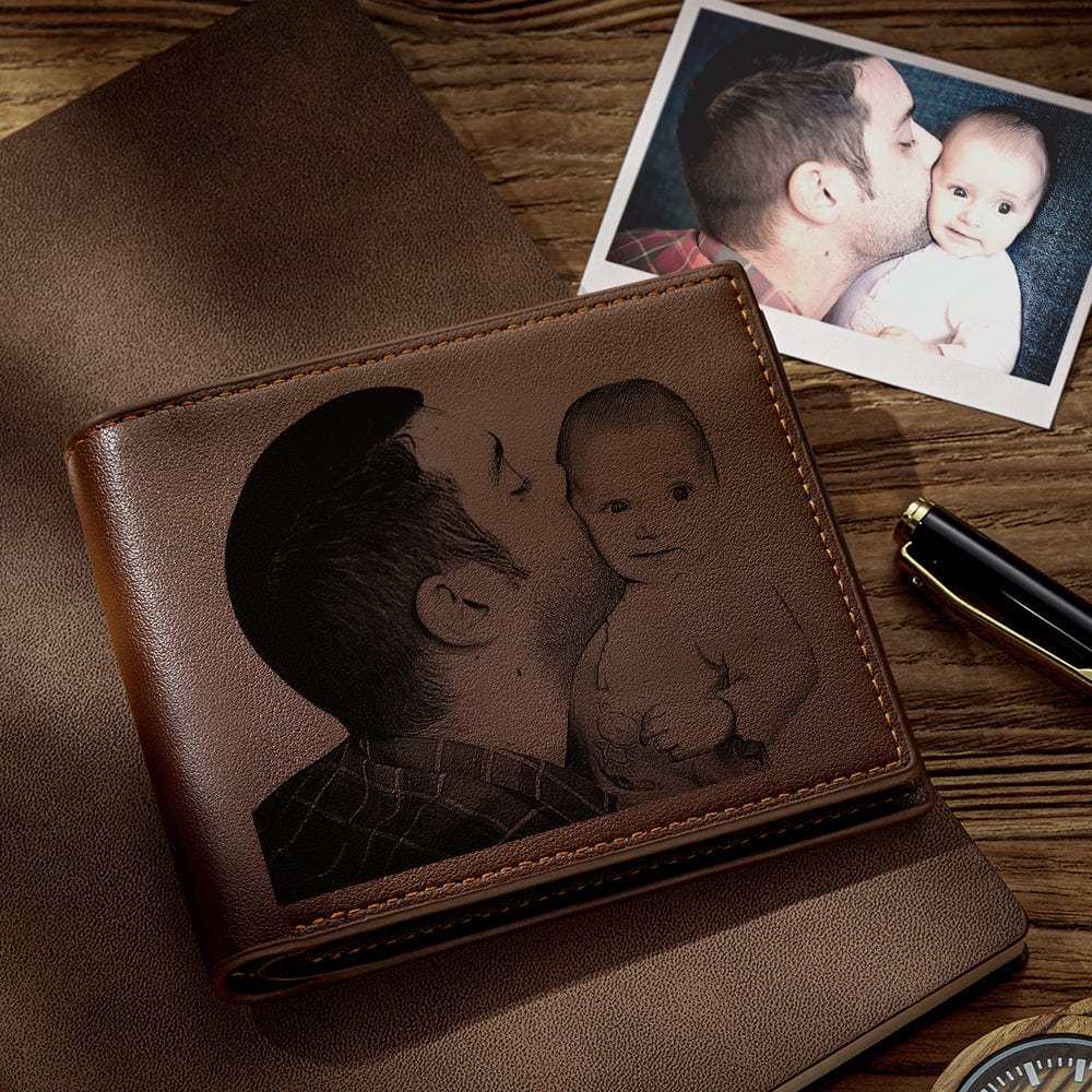 Custom Photo Engraved Leather Wallet Father's Day Gift for Dad - Giftlab
