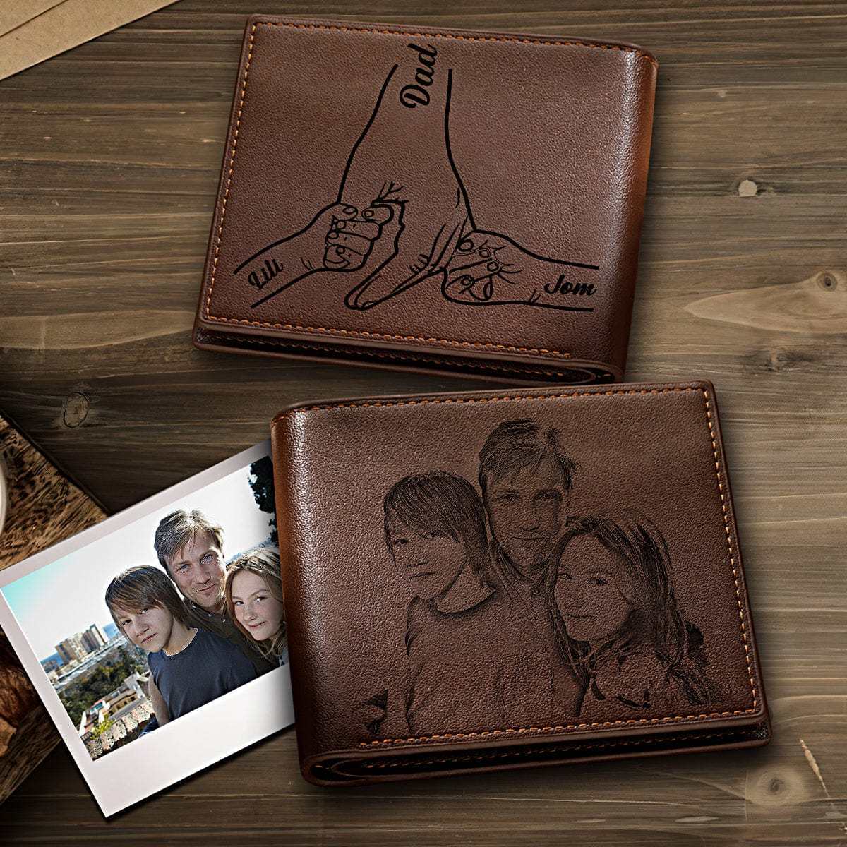 Custom Photo Engraved Leather Wallet Father's Day Gift for Dad - Giftlab