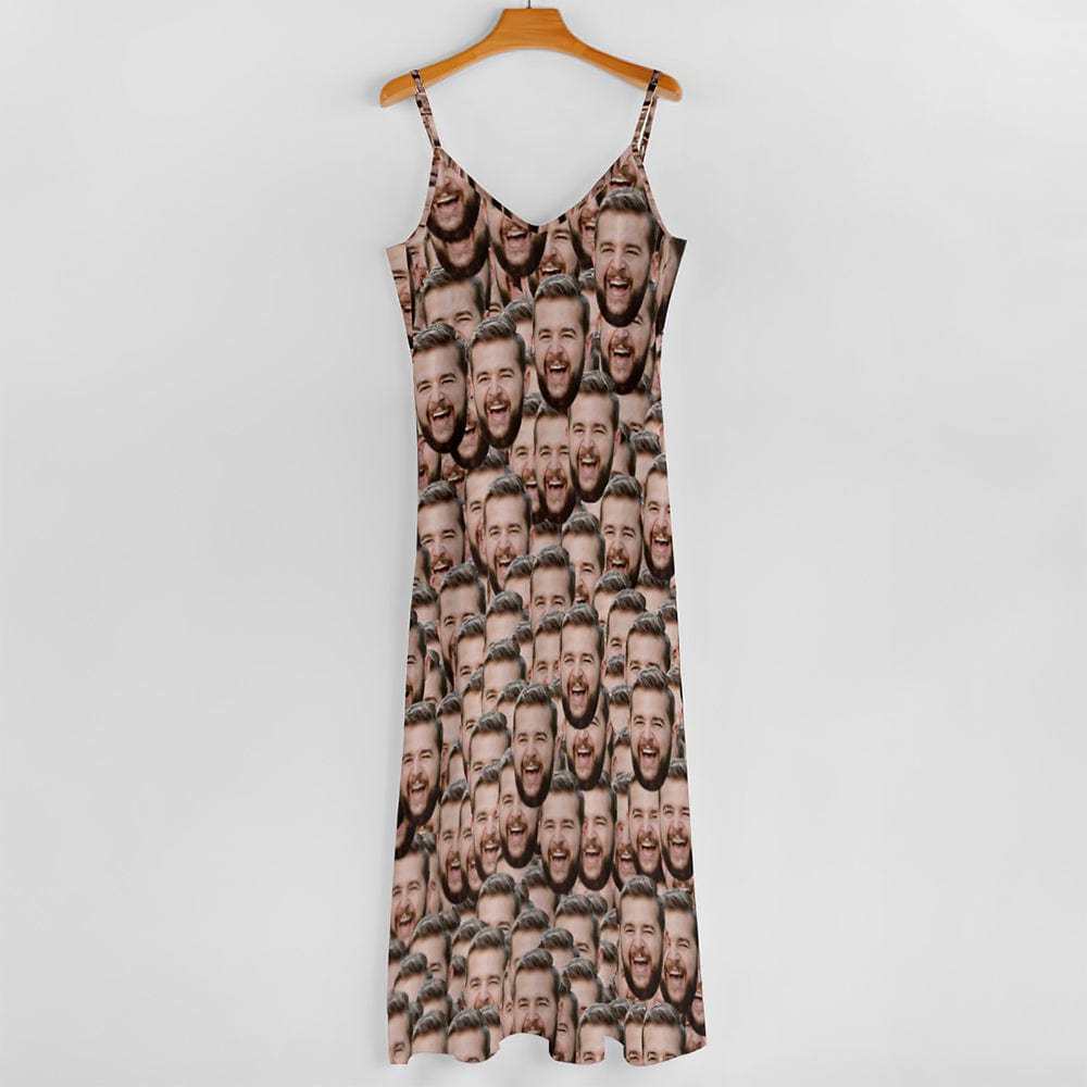 Custom Face Hawaiian Style Face Mash Long Dress And Shirt Family Matching - Giftlab