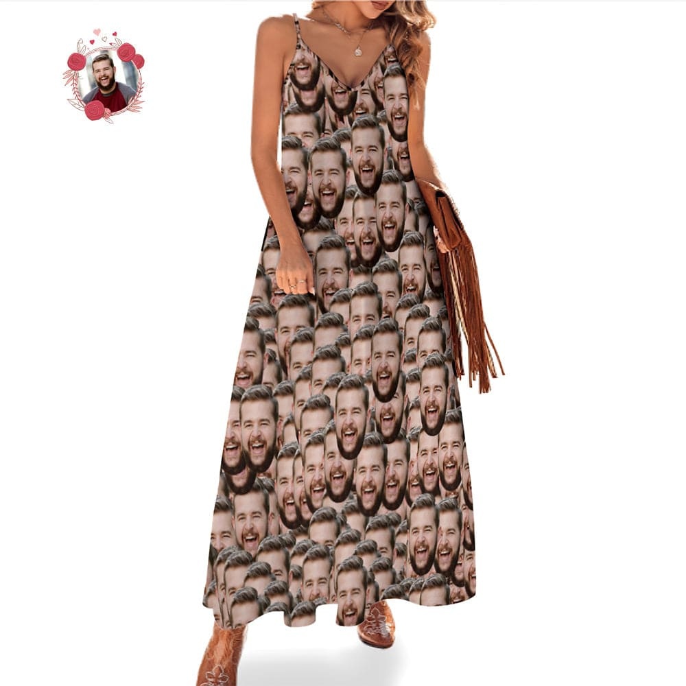 Custom Face Hawaiian Style Face Mash Long Dress And Shirt Family Matching - Giftlab