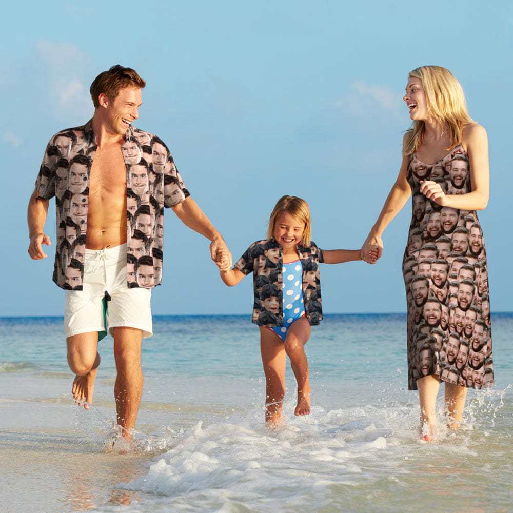 Custom Face Hawaiian Style Face Mash Long Dress And Shirt Family Matching - Giftlab