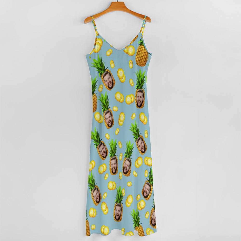 Custom Face Hawaiian Style Big Pineapple Long Dress And Shirt Family Matching - Giftlab