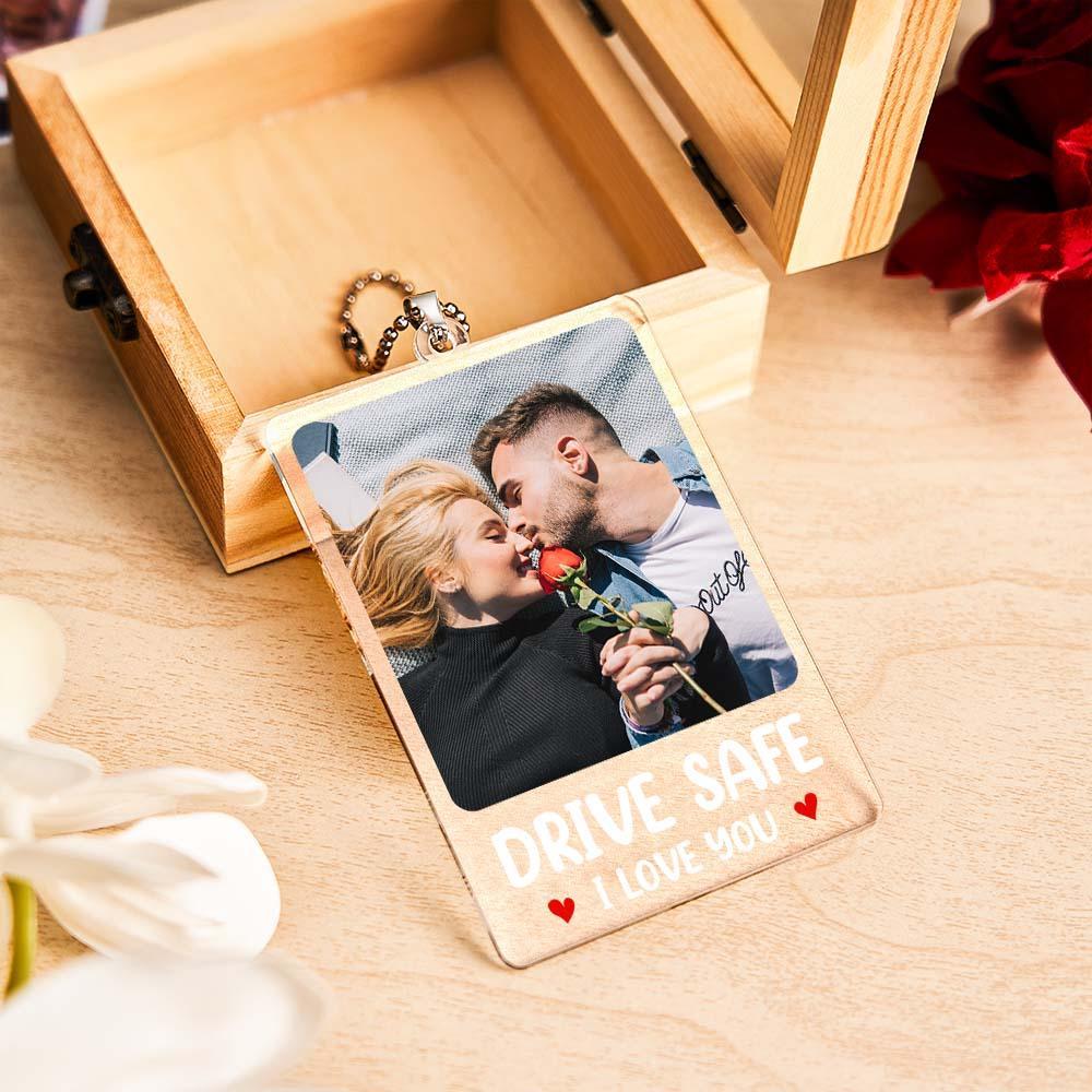 Custom Photo Rear View Drive Safe, I Love You - Personalized Photo Rear View Mirror Accessory - Bestchristmasgifts