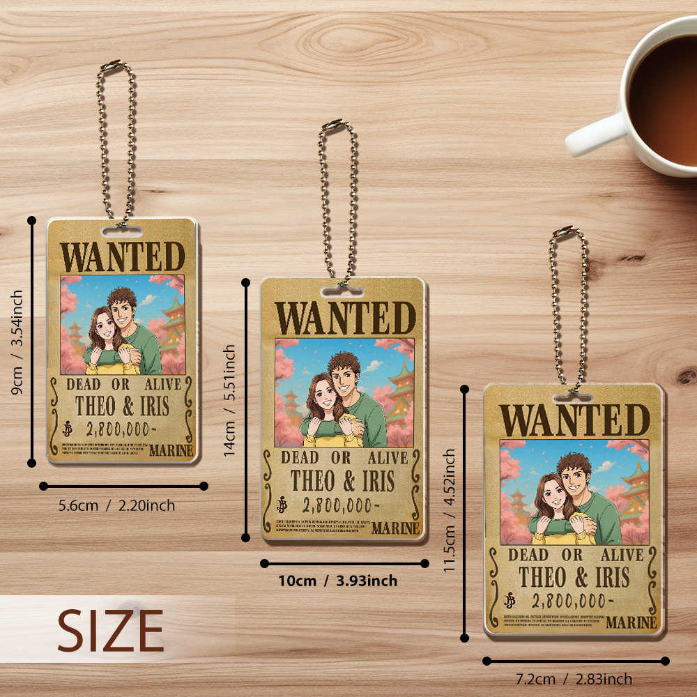 Custom Anime Bounty Couple Portrait Car Hanger Personalized Anime Style Wanted Car Hanger Portrait Unique Captains' Couple Portrait Car Hanger Gifts for Lover