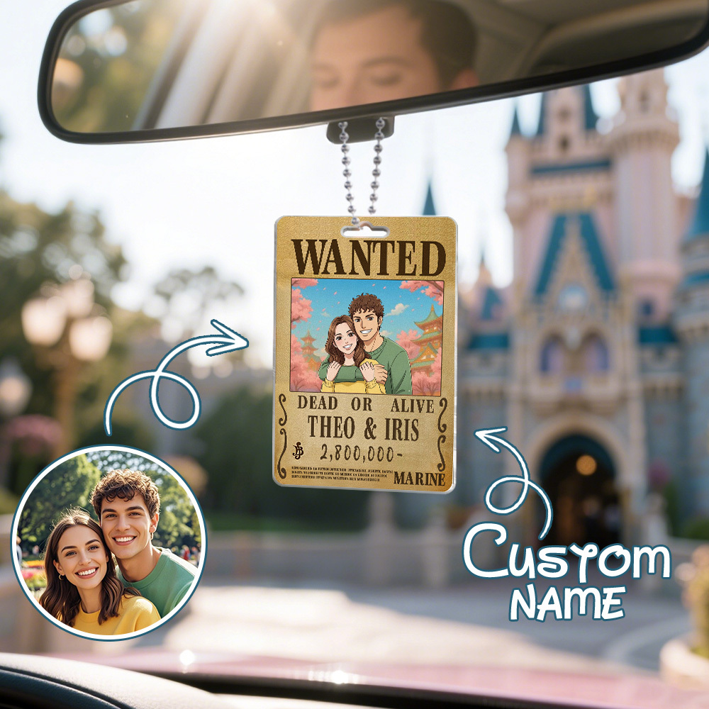 Custom Anime Bounty Couple Portrait Car Hanger Personalized Anime Style Wanted Car Hanger Portrait Unique Captains' Couple Portrait Car Hanger Gifts for Lover