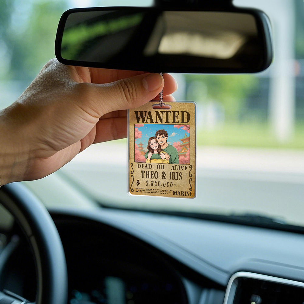 Custom Anime Bounty Couple Portrait Car Hanger Personalized Anime Style Wanted Car Hanger Portrait Unique Captains' Couple Portrait Car Hanger Gifts for Lover