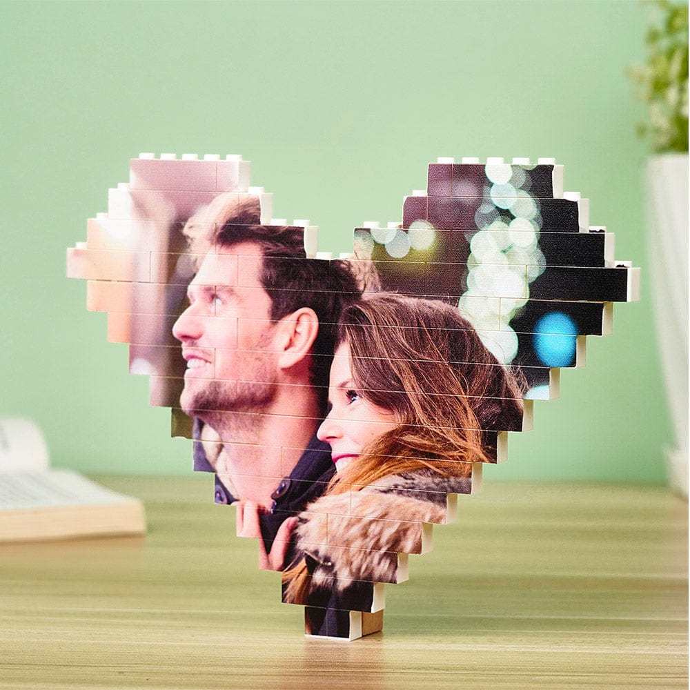 Gifts for Her Custom Building Brick Personalised Photo Block Heart Shaped - Giftlab