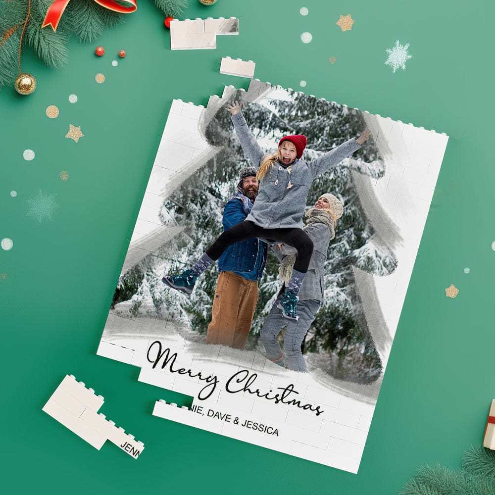 Custom Building Block Puzzle Vertical Building Photo Bricks Christmas Tree - Giftlab
