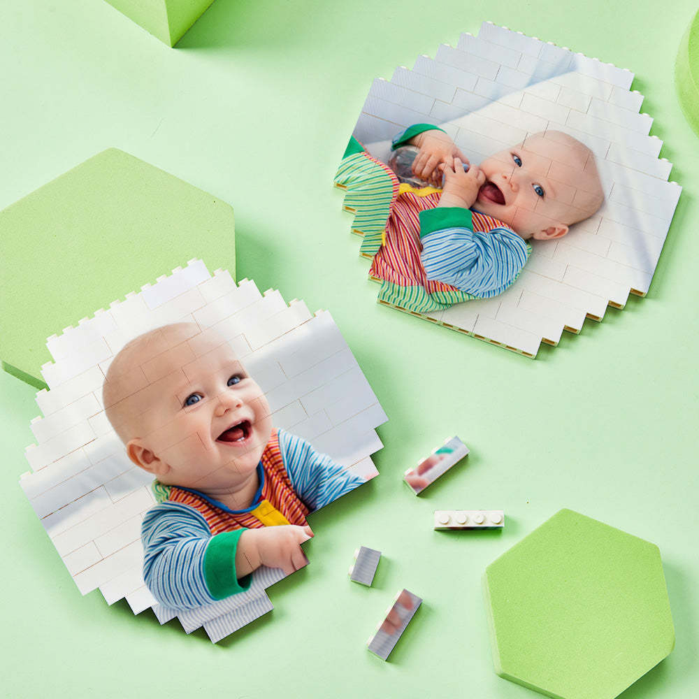 Custom Building Block Puzzle Personalized Photo Brick Octagon Shape for Family - GiftLab