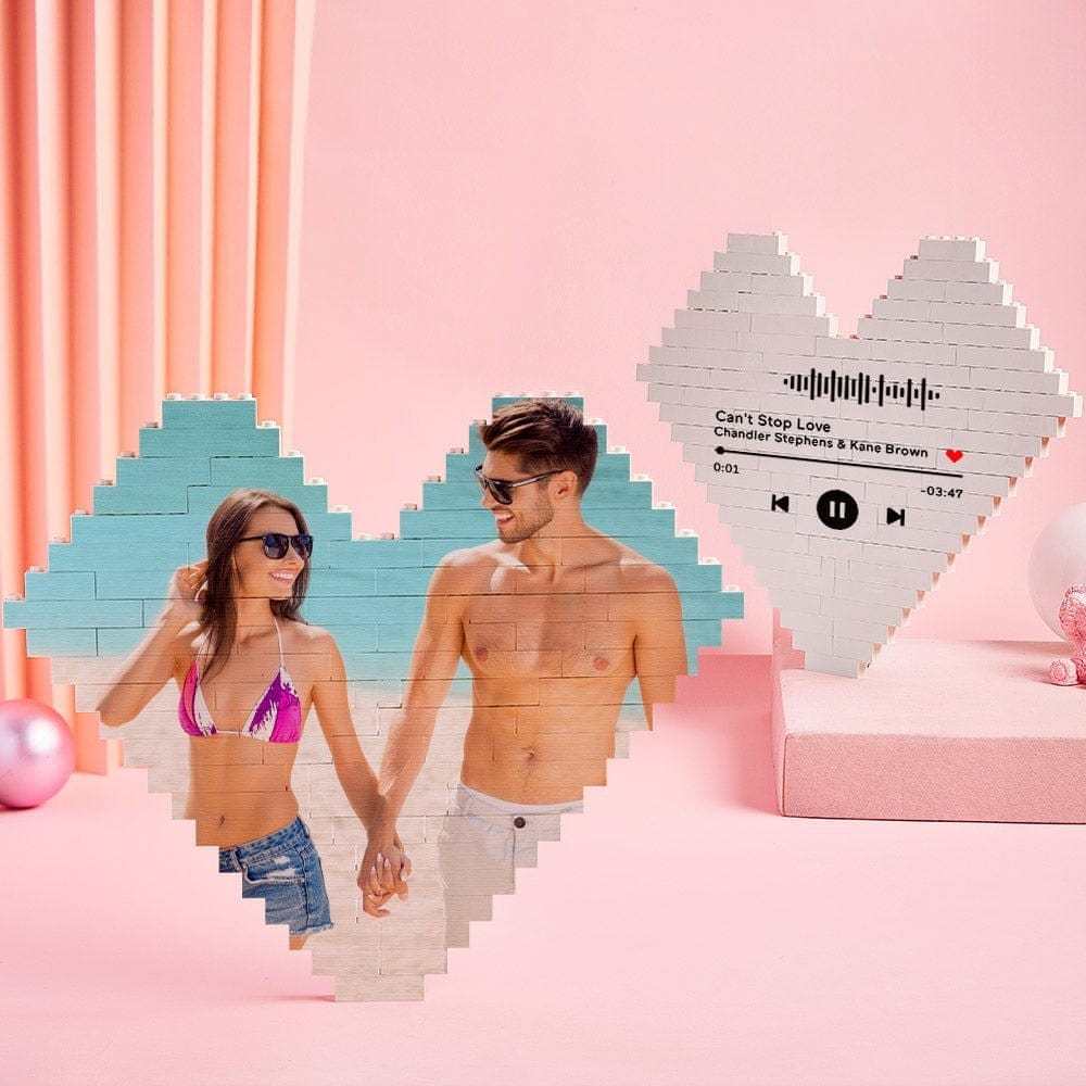 Custom Music Code Building Brick Personalized Photo Block Heart Shape - Giftlab